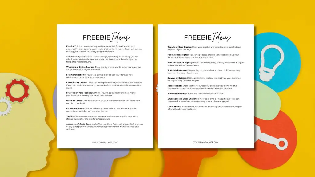 freebie ideas list pdf